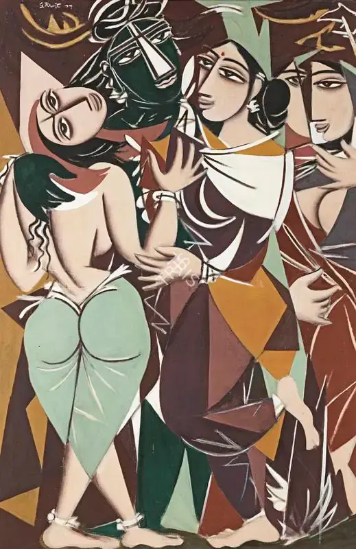 Keyt, George (Artist). Vishnu with Dancing Girls, 1977 | Painting, Bon.Lon/24.10.18, 2018 · Bonhams