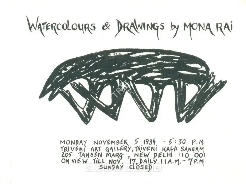 Mona Rai (Artist), Watercolours & Drawings by Mona Rai, 1984, Solo Exhibition Invitation