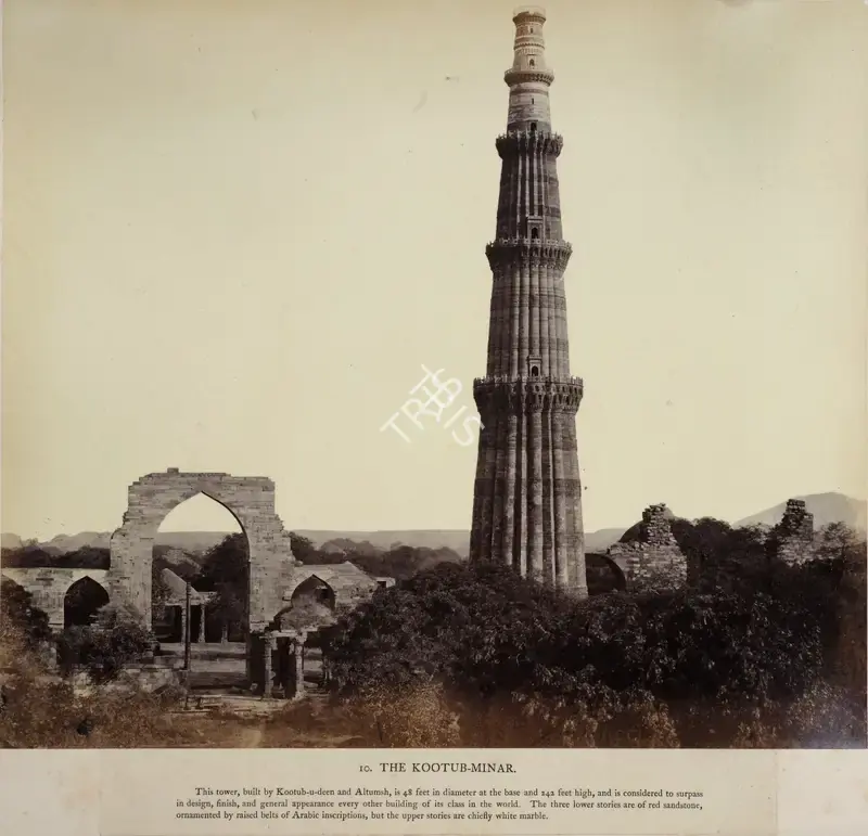 Eugene Clutterbuck Impey (Photographer), The Kootub-Minar, Delhi, 1860, Antiquarian Photograph
