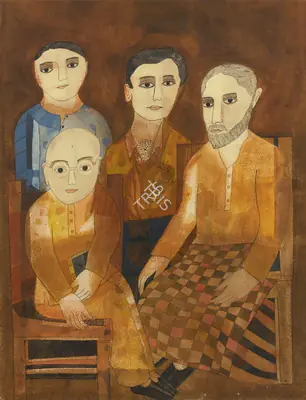 Badri Narayan (Artist), The Brothers, 1991, Drawing