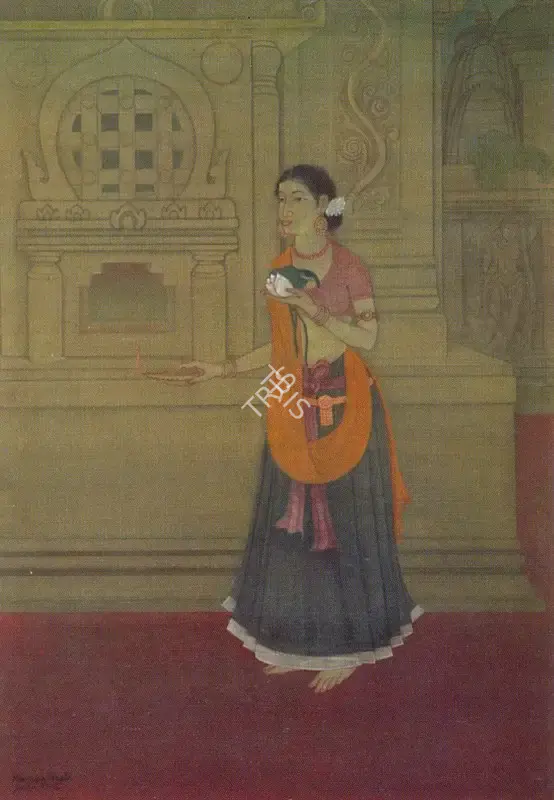 Maninder Bhusan Gupta (Artist), Pujarin Malavika, 1938, Painting