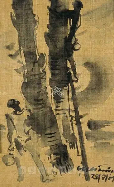 Baij, Ramkinkar (Artist). Taking Out Juice From Tal Tree, 1953 | Painting, Os.Del/24.11.06, 2006 · Osian's