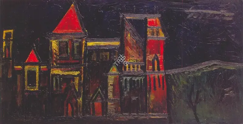F.N. Souza (Artist), Manor House, 1957, Painting
