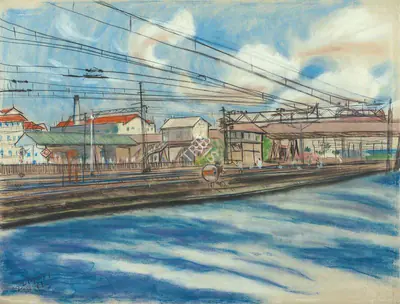 Chittaprosad (Artist), Untitled (Railway Station), 1951, Painting