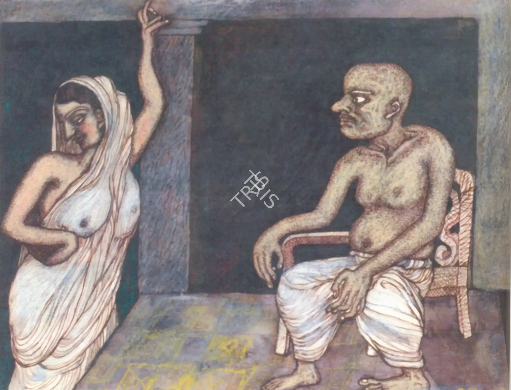 Jogen Chowdhury (Artist), Man And Woman, 1989, Painting