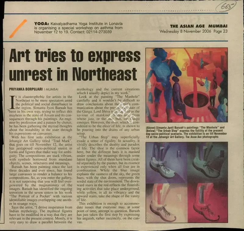 Priyanka Borpujari (Reporter), Art tries to Express Unrest in Northeast, 2006, Newspaper Clipping