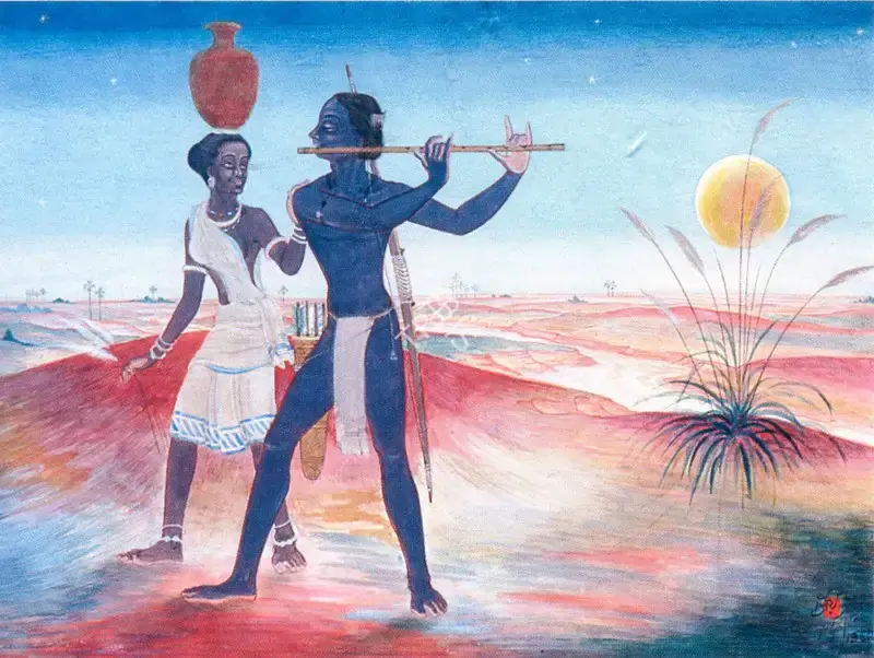 Priya Prosad Gupta (Artist), A Santhal Couple, 1962, Painting