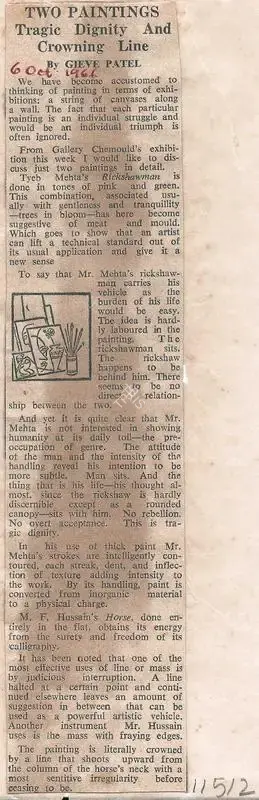 Gieve Patel (Writer), Two Paintings Tragic Dignity And Crowning Line, 1966, Newspaper clipping