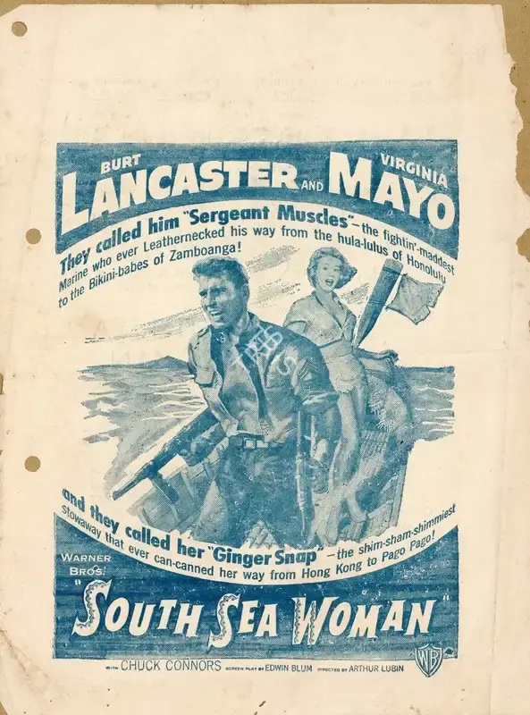 Arthur Lubin (Director), South Sea Woman, 1953, Handbill