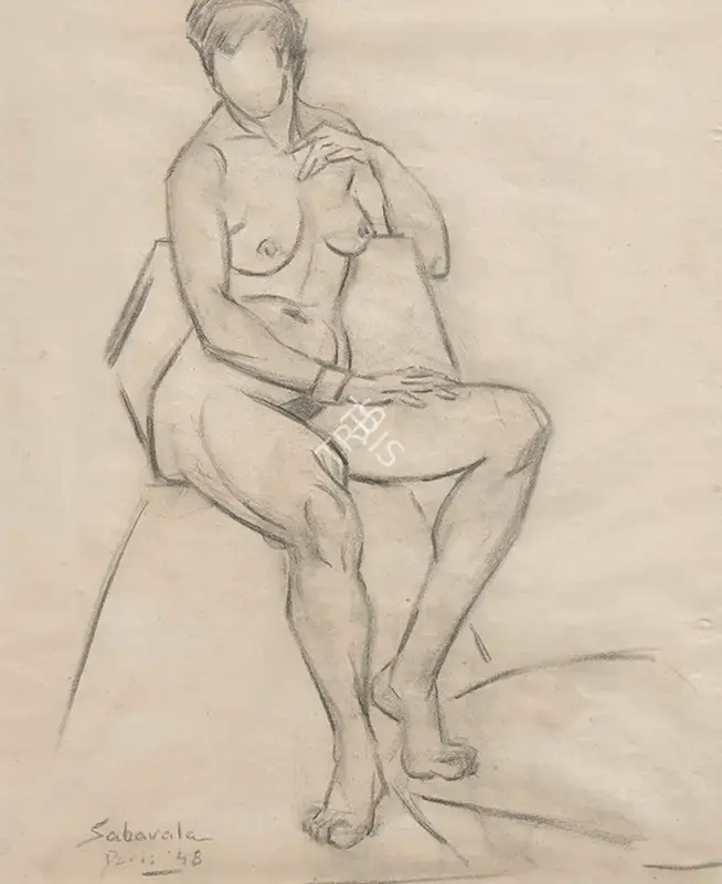 Jehangir Sabavala (Artist), Nude Study, 1948, Drawing