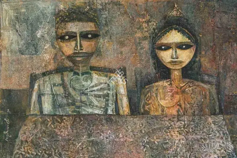 Ganesh Pyne (Artist), King & Queen, 1970, Painting