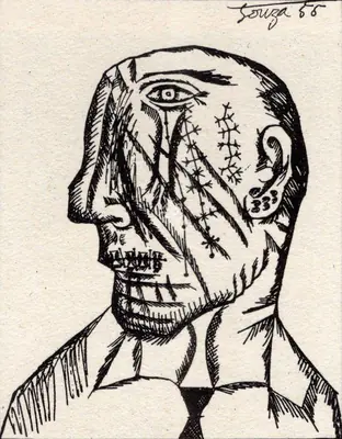 F.N. Souza (Artist), Six Gentleman of our Times, 1955, Drawing