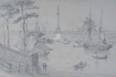 William Daniell (Artist), The Monument at Yarmouth Norfolk, 1821, Drawing