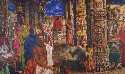 Anunaya Chaubey (Artist), Temple Scene, 1997, Painting