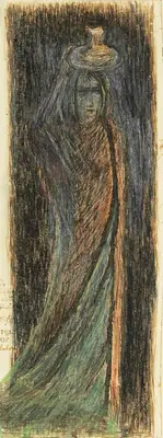 Rabindranath Tagore (Artist), Untitled (The Water Carrier), 1935, Painting