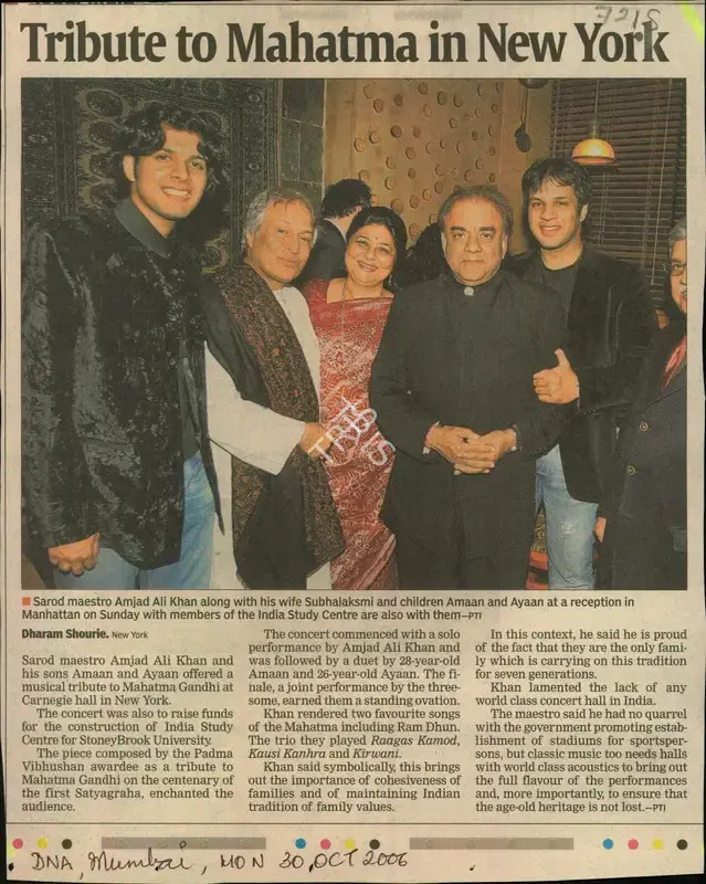 Dharam Shourie (Reporter), Tribute to Mahatma in New York, 2006, Newspaper Clipping