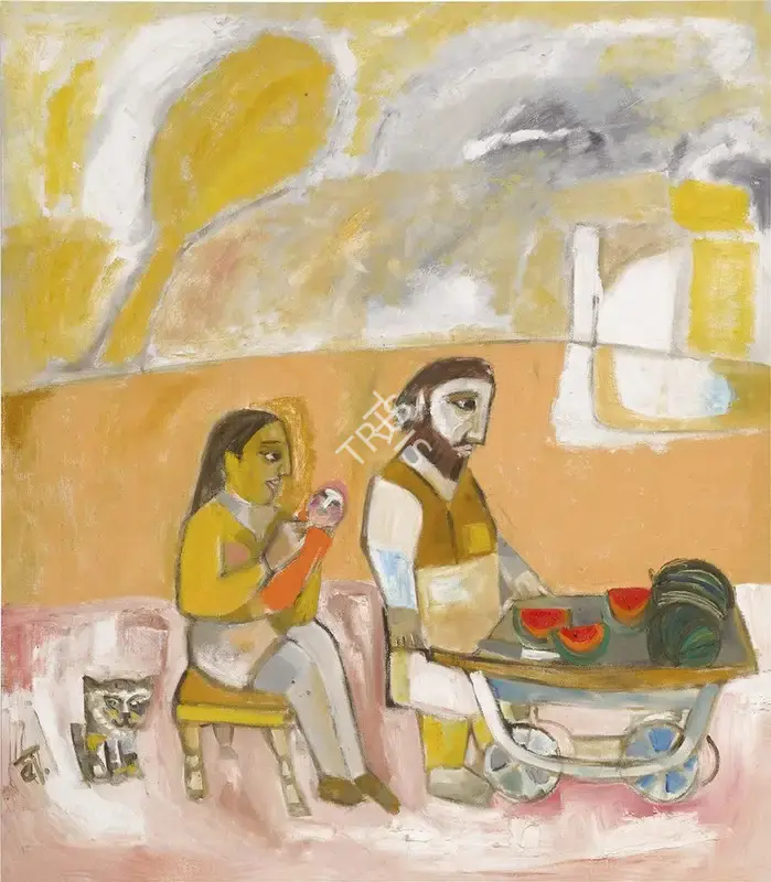 Badri Narayan (Artist), The Water Melon Seller's Family, 1960, Painting