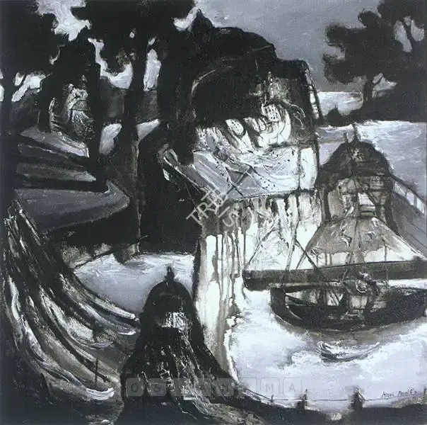 Manu Parekh (Artist), Temples In Moon Light, 1993, Painting