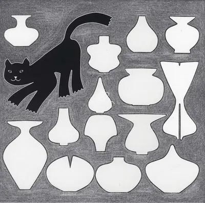 Jyotsna Bhatt (Artist), Pots and Cat, 1985, Painting