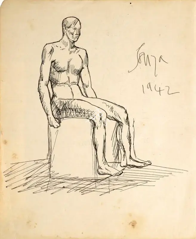 F.N. Souza (Artist), Human Anatomy Studies (Double-sided), 1942, Drawing