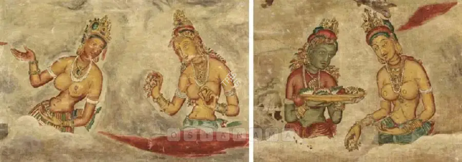 Mukul Dey (Artist), Four Studies Of Female Celestials After Ajanta, Painting