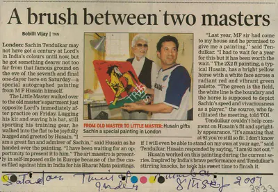 Bobilli Vijay (Reporter), A Brush Between Two Masters, 2007, Newspaper Clipping