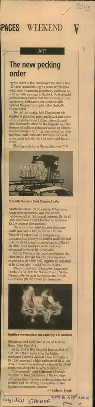 Kishore Singh (Writer), The New Pecking Order, 2008, Newspaper Clipping