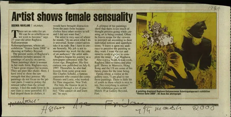 Seema Navlani (Reporter), Artist shows female sensuality, 2008, Newspaper Clipping