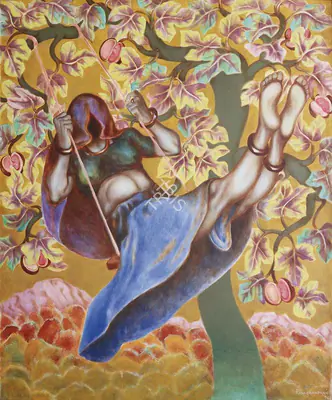 Ramachandran, A. (Artist). Girl On The Swing, 1976 | Painting, AG.Onl/09.09.21, 2021 · Asta Guru