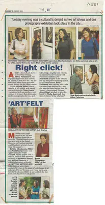 Mandar Deodhar (Photographer), Tuesday Evening Was a Culturatis Delight as Two Shows and One Photography Exhibition Took Place in the City…, 2006, Newspaper clipping