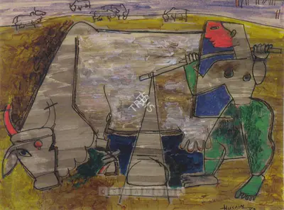 M.F. Husain (Artist), Farmer, 1953, Painting
