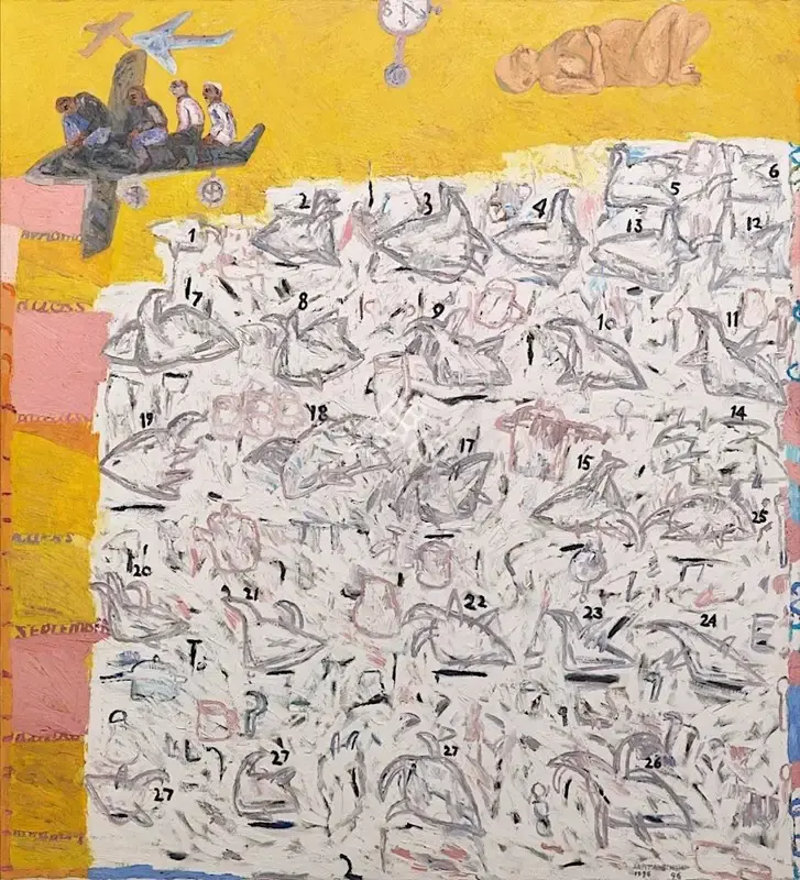 Arpita Singh (Artist), Twenty-seven Ducks of Memory, 1996, Painting