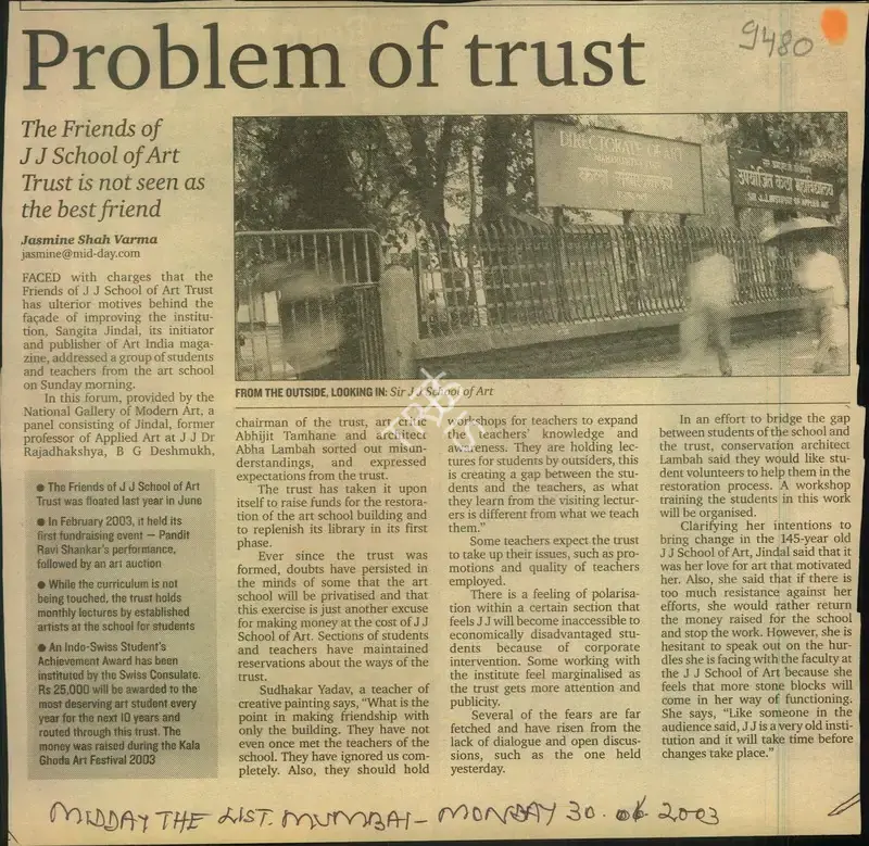 Josmine Shah Varma (Reporter), Problem of Trust, 2003, Newspaper Clipping