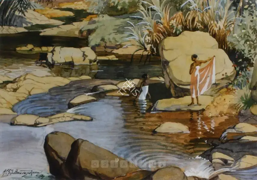 Abraham C.G.S. Amarasekara (Artist), Women At A Bathing Pool, 1934, Painting