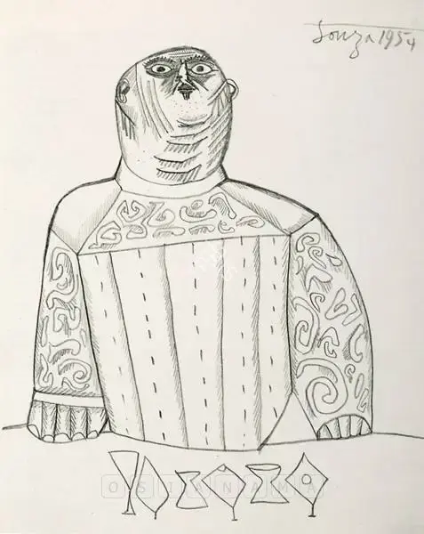 F.N. Souza (Artist), A Gentleman, 1954, Drawing