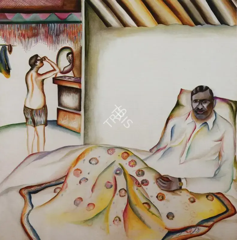 Khakhar, Bhupen P. (Artist). Ranchodbhai Relaxing in Bed . Oil on Canvas, 1977 | Bhupen Khakhar , 1998 | Painting | FineArts | 00149657