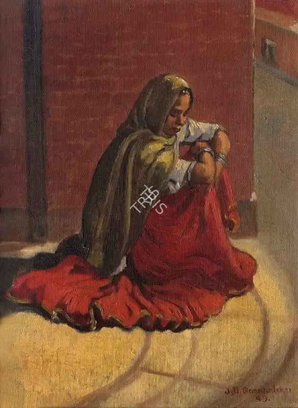 Janardhan Dattaray Gondhalekar (Artist), Seated woman, 1949, Painting
