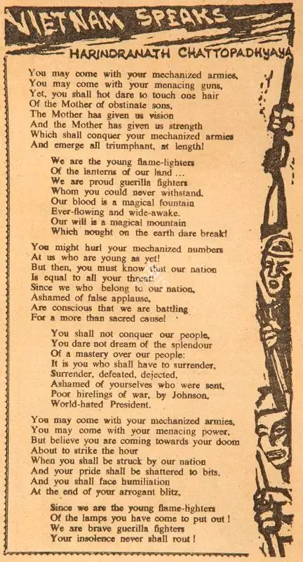 Harindranath Chattopadhyay (Poet), Vietnam Speaks, 1968, Poem
