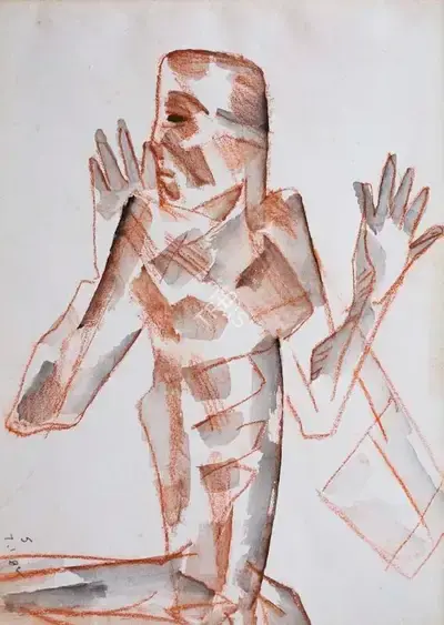 Somnath Hore (Artist), Untitled (Seated Figure), 1982, Painting