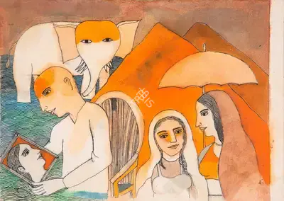 Badri Narayan (Artist), The Chhadanta and the Queen's Portrait, 2001, Painting