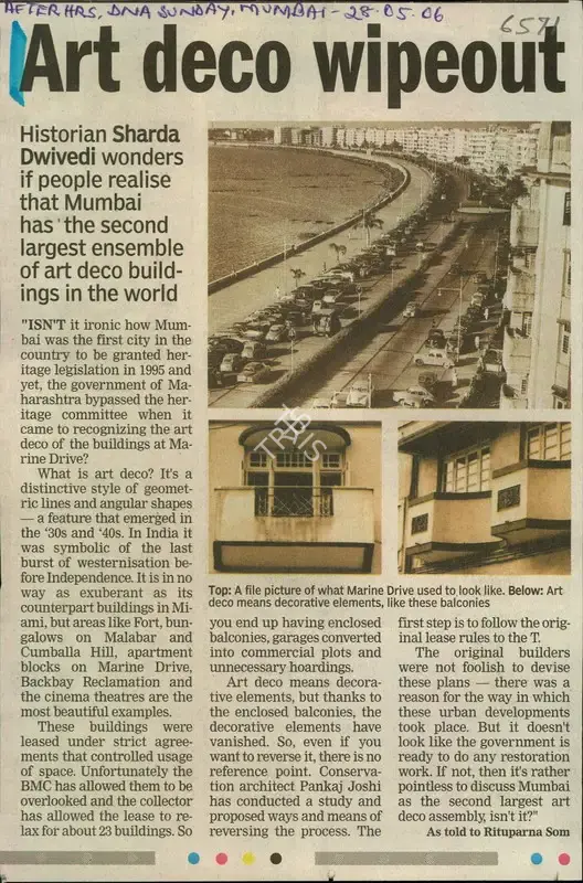 Sharda Dwivedi (Reporter), Art deco Wipeout, 2006, Newspaper Clipping