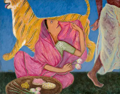 Ambalal, Amit (Artist). Flower Seller, 1989 | Painting, Pu.Mum/06.12.17, 2017 · Pundole