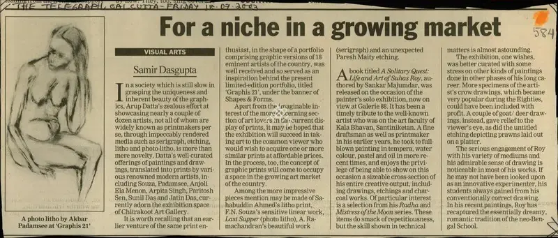 Samir Dasgupta (Reporter), For a Niche in a Growing Market, 2003, Newspaper Clipping