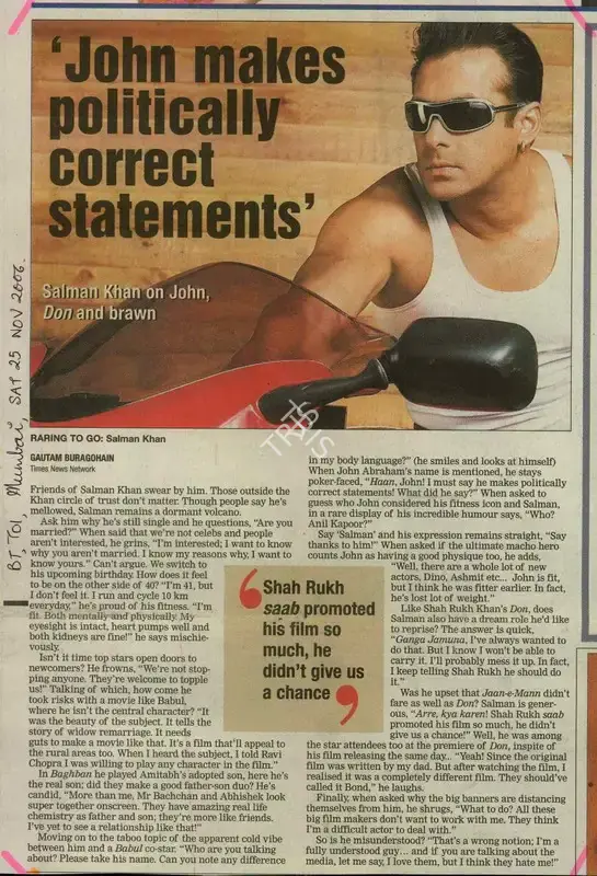 Gautam Buragohain (Reporter), John Makes Politically Correct Statements, 2006, Newspaper Clipping