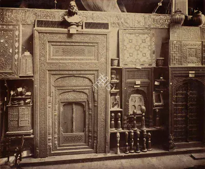 Shew Shankar Narayan (Photographer), Carved, inlaid and lacquered Wood Work - Punjab Court, 1883, Antiquarian Photograph