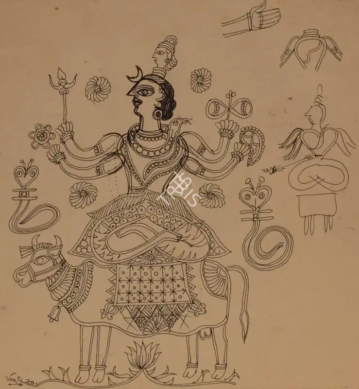 K. Laxma Goud (Artist), Untitled (Meditating Shiva With Nandi), 1970, Painting