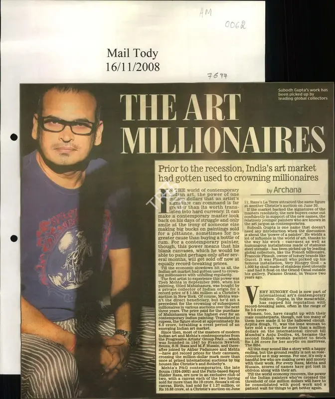 Archana Khare (Reporter), The Art Millionaires, 2008, Newspaper Clipping