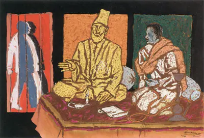 Husain, M. F. (Artist). Untitled (Ghalib, Iqbal and Faiz). Watercolour, 1984 | Maqbool Fida Husain, 2008 | Painting | FineArts | 00495201