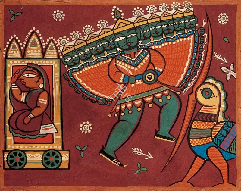 Jamini Roy (Artist), Ravana & Jatayu, 1949, Painting
