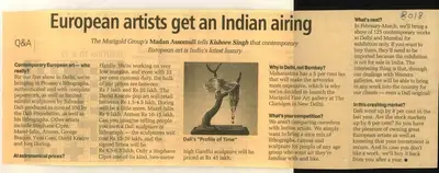 Kishore Singh (Reporter), European Artists Get an Indian Airing, 2008, Newspaper Clipping